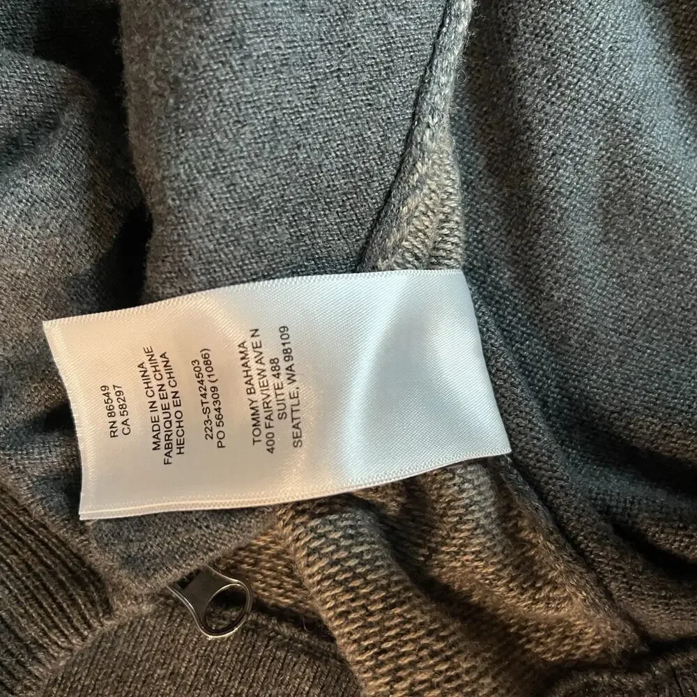 Tommy Bahama Men's M Diamond Springs Full Zip Sweater Jacket Gray Knit Cotton